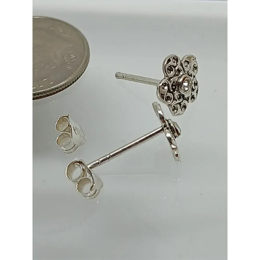 Vintage 1990's Jewelry NOS .925 Sterling Silver Clear AB Crystal Flower Earrings